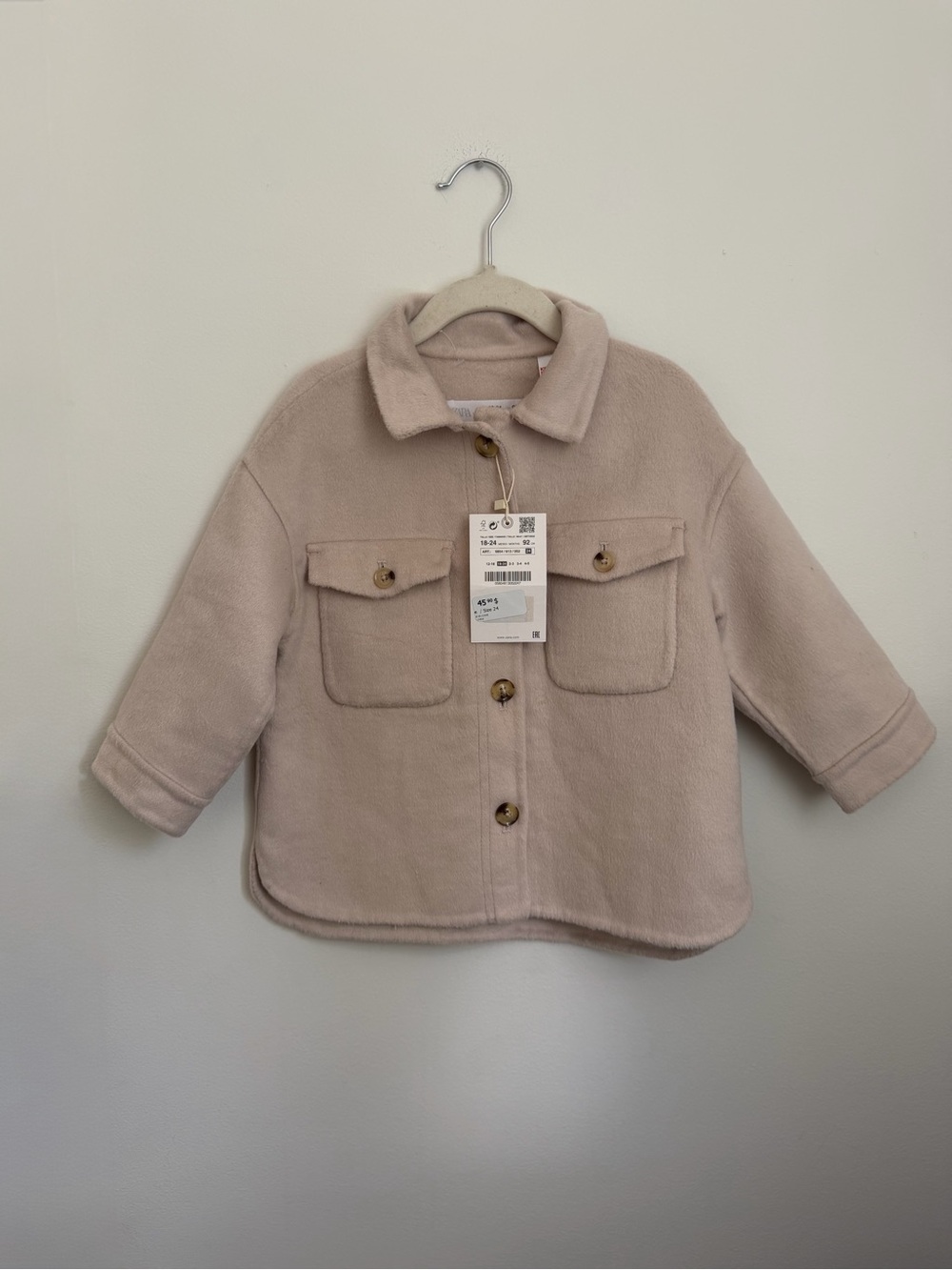 Zara Kids' Soft Button-Up Coat Jacket in Light Beige (Size 18-24m)